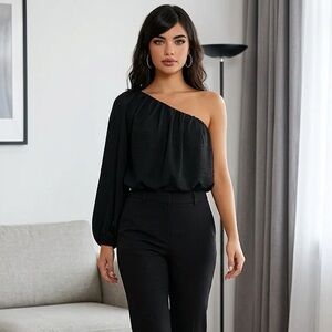 NWT Future Collective SZ S black 1 shoulder top w/single balloon sleeve/bust 44”